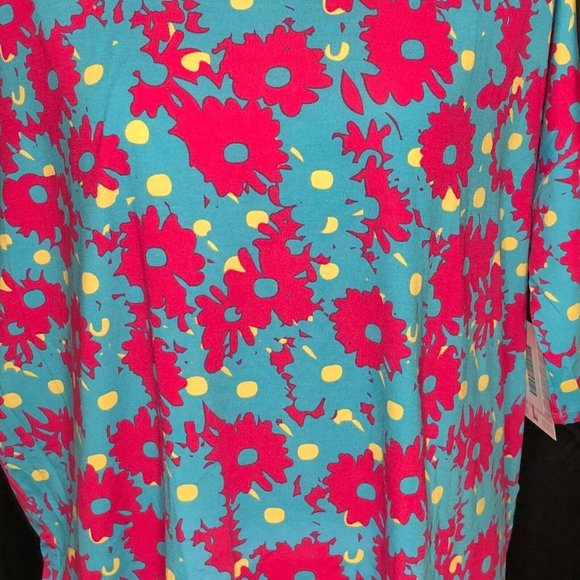 LuLaRoe RETIRED Irma Women's Large Teal & Pink Flowers mid-length sleeves NWT - Picture 4 of 10